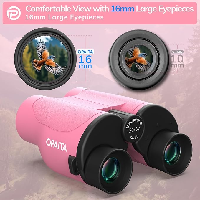 Compact Binoculars for Adults High Powered - OPAITA 20x32 Small Binoculars for Adults Kids with Low Light Vision for Hunting Cruise Ship Travel Concert Hiking Pink-CubbioJoy