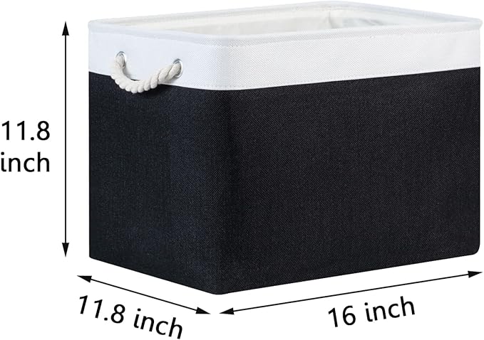 Bidtakay Black Storage Bins Storage Baskets for Shelves Decorative Basket Set of 2 Fabric Cloth Bins for Organizing 16x11.8x11.8 in Large Tall Baskets with Soft Handles for Home Office Living Room-CubbioJoy