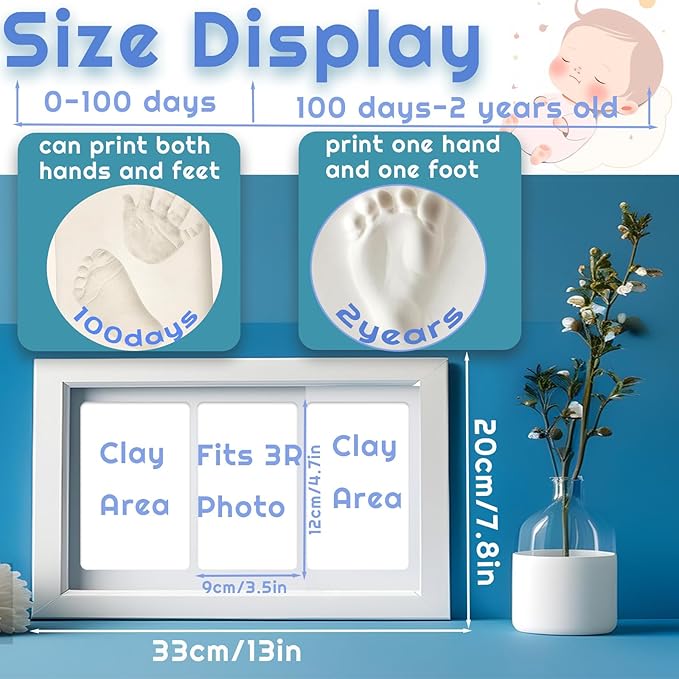 Baby Clay Hand and Footprint Kit, Newborn Keepsake Frame, Personalized Baby Gifts for New Mom Nursery Decor, Baby First Christmas Gifts for Girls Boys Baby Shower Gifts-CubbioJoy