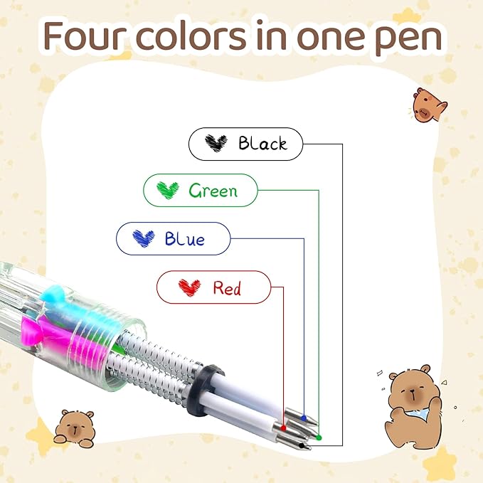 30Pcs Mini Multicolor Pens in One 4-in-1 Cute Pens Bulk for Kids, Ballpoint Pen for Birthdays and Children's Parties, Fun Gifts Assorted Ink Kawaii Pen(Capybara)-CubbioJoy