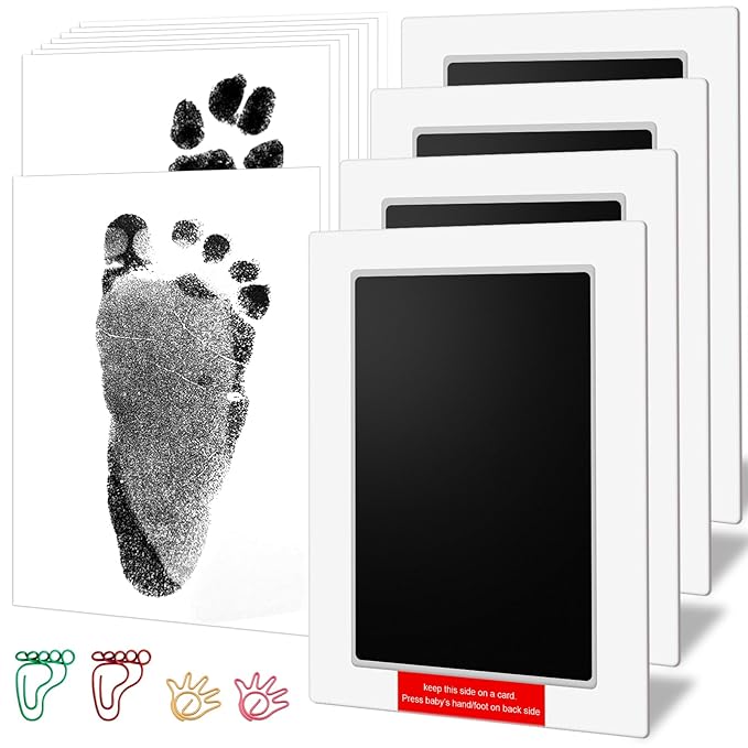 6" x 4" Large Size Baby Inkless Handprint and Footprint Kit with 4 Ink Pads and 8 Imprint Cards by PChero, Ideal for Family Keepsake Newborn Registry Baby Shower Present (Ink Area: 4.9" x 3.14")-CubbioJoy