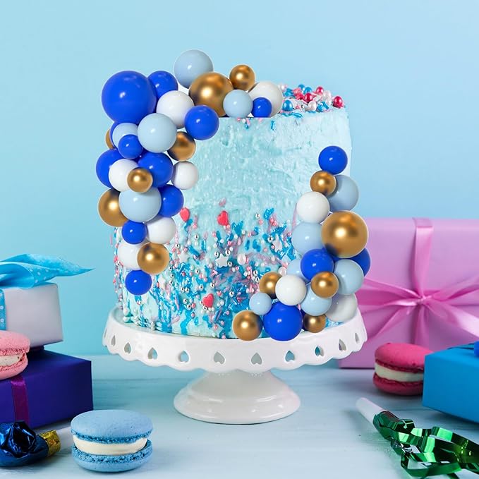 75 Pieces Cake Balls Topper Decorations Foam Cupcake Topper Mini Balloon Cake Topper Balls Cake Picks for Cake Deco Birthday Party Wedding（Dark Blue,Blue, Gold, White）-CubbioJoy
