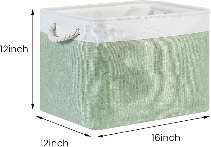 Bidtakay Baskets Fabric Closet Organizer Set of 2 Green Collapsible Storage Bins with Handles 16x12x12 in Large Decorative Tall Baskets for Shelves Nursery Baby Toys Storage Living Room Decor-CubbioJoy