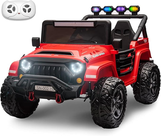 24V 2 Seater Ride On Truck with Remote Control 4WD Electric Car for Kids Ride On Car Battery Powered Ride On Toy Car with Music Player, LED Lights, Bluetooth, Rear Shock Absorber, Red-CubbioJoy