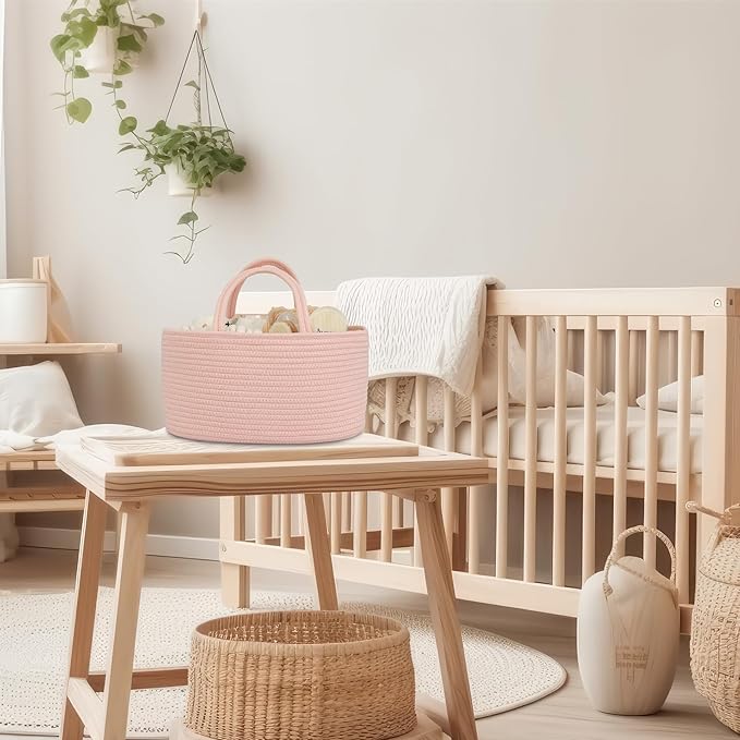 Diaper Caddy Organizer Cotton Rope Baby Basket Nursery Storage and Portable Tote Bag for Car Ideal Baby Shower Gifts and Registry Must-Have for Newborn Essentials large coral pink-CubbioJoy