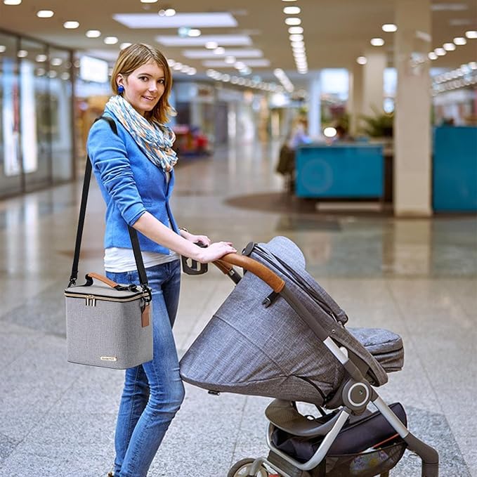 Breastmilk Cooler Bag with Ice Pack Fits 6 Baby Bottles Up to 9 Ounce, Baby Bottle Bag with Shoulder Strap for Nursing Mom Daycare, Grey-CubbioJoy