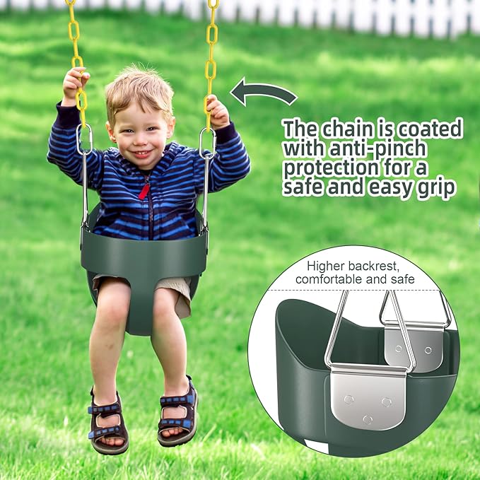 AGPTEK Toddler Swing Heavy Duty Bucket With Adjustable Rope - Cute Shape, 250 LB and 150 LB Capacity - Green-CubbioJoy