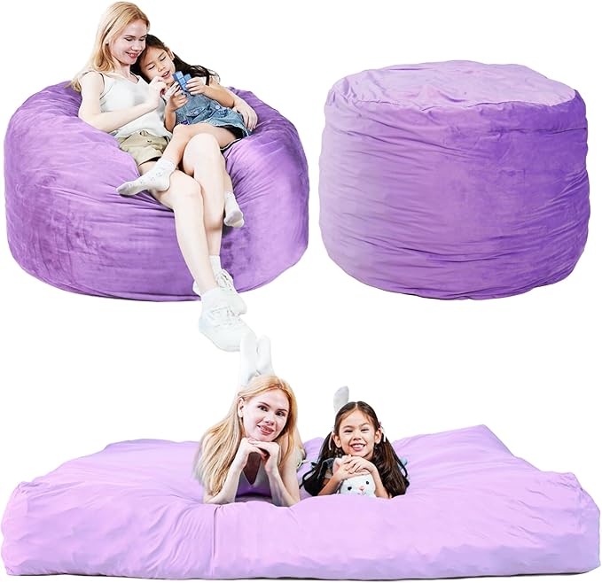Bmag Giant Bean Bag Chair for Adults, 6FT Bean Bag Chair Convertible Bean Bag Pad, Large Chairs with Memory Foam Filler, Removable Washable Cover for Living Room Bedroom Office - Purple-CubbioJoy