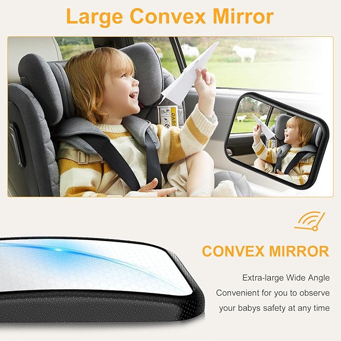 Baby Car Mirror for Rear Facing Seat - Clear View, Upgraded Hook Clip Design, 360 Rotation, Wide Crystal View, Shatterproof Crash Tested and Certified-CubbioJoy