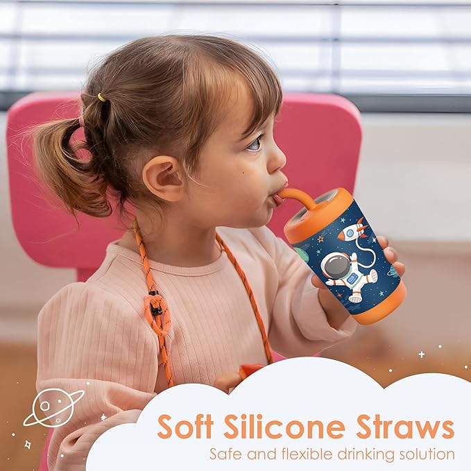 Kid Insulated Stainless Steel Tumbler with Silicone Straw, 12oz Sippy Cup for Kids (Astronaut)-CubbioJoy
