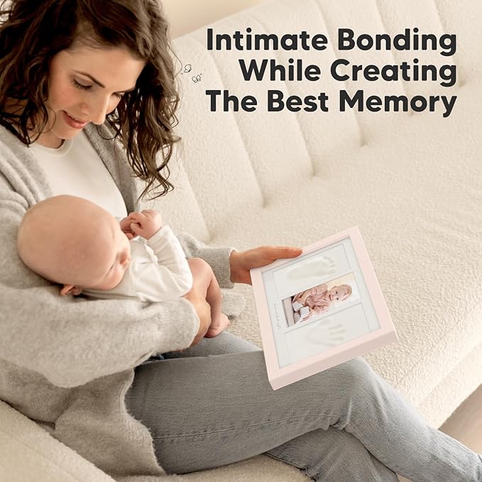 Baby Hand and Footprint Kit - Clay Handprint Keepsake Frame, Newborn Nursery Picture Frame, Personalized New Mom Gifts for Baby Shower & Registry (Petal Pink)-CubbioJoy