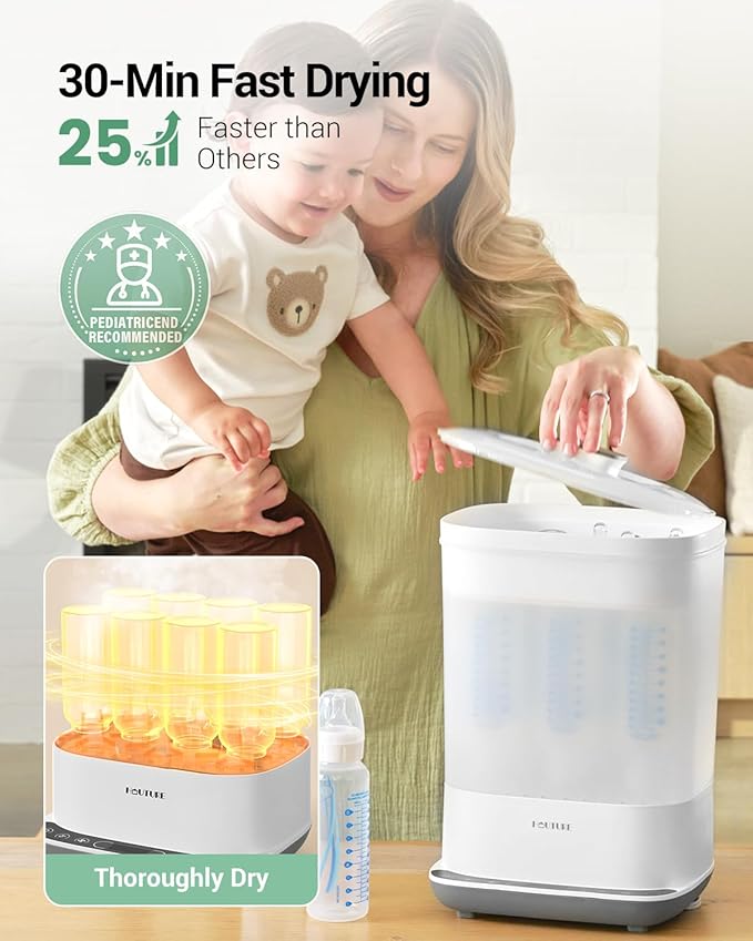Baby Bottle Sterilizer | Esterilizador de Biberones, 6-in-1 HAUTURE Bottle Sterilizer and Dryer, Electric Steam Bottle Sanitizer for Baby Stuffs, Baby Bottles & Breast Pump Accessories-CubbioJoy