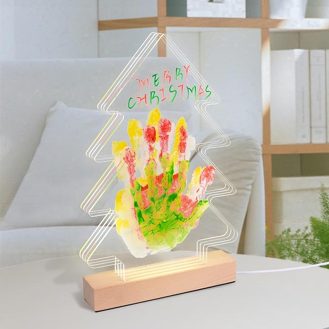Cepairng 4-Layer Christmas Tree Family Handprint Kit with Light,New Parents Gift for Couples,Baby Shower Gifts for Mom Dad,First Birthday Gifts for Girls Keepsake Boys Personalized(Wood Color)-CubbioJoy