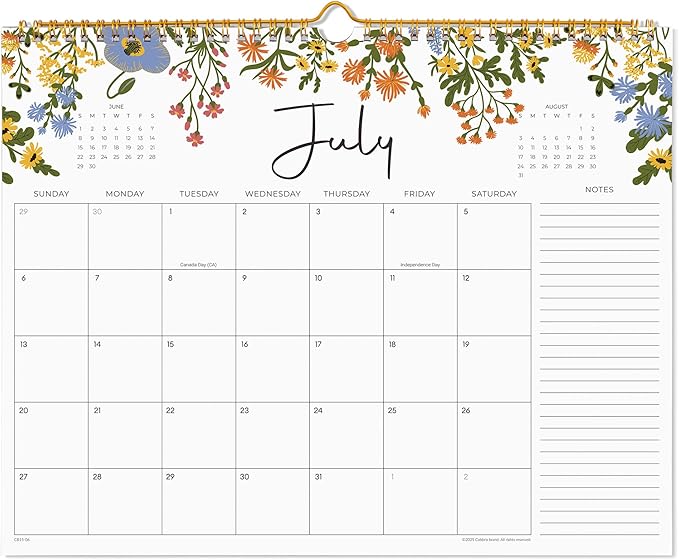 2025-2026 Calendar, Cabbrix Wall Calendar 2025, 18 Months Calendar Runs From July 2025 - December 2026, 15" x 12", Twin-Wire Binding, Hanging Hook, Floral Design-CubbioJoy
