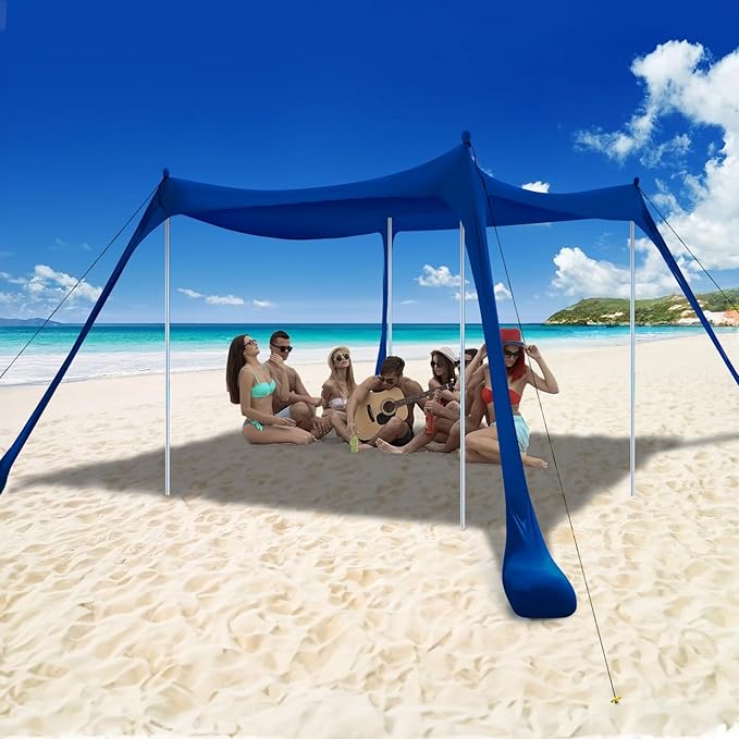 COMMOUDS Beach Tent Sun Shelter - UPF50+ Pop Up Beach Canopy with Sandbags & Sand Shovel & Windproof Poles, Portable Sun Shade for Beach, Camping, Picnics, Backyard-CubbioJoy