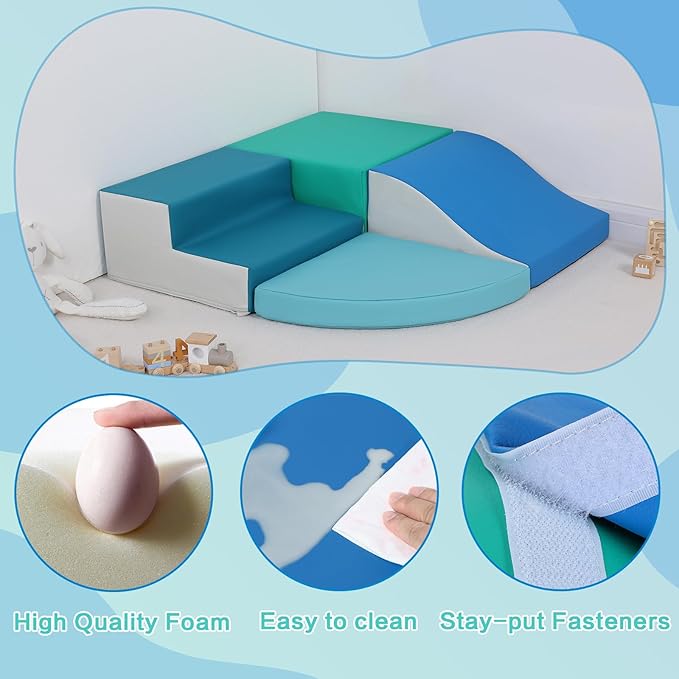 4-Pieces Climbing Toys for Toddlers: PU Leather - Soft Play Climbing for Toddlers - Foam Climbing Blocks for Crawling and Sliding Indoor Playground for Kids-CubbioJoy