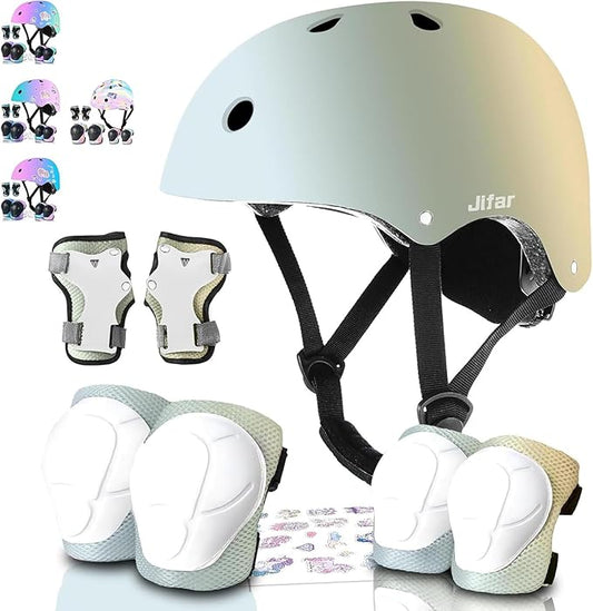 Adjustable Kids Bike Helmet with Knee & Elbow Pads Set, Color Gradient Design for Boys and Girls Aged 3-14+, for Skateboarding, Scooter, Roller & Inline Skating, Longboard-CubbioJoy