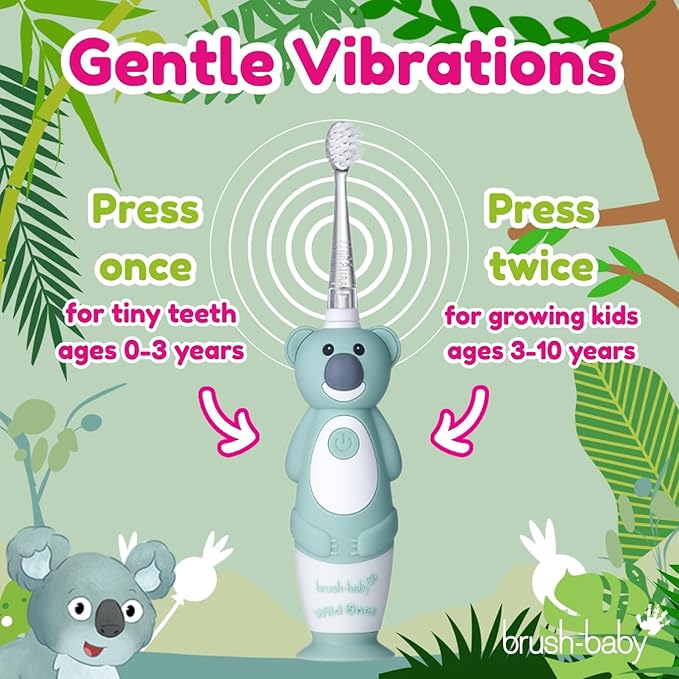 brush-baby WildOnes™ Rechargeable Kids Electric Toothbrush – Koala | Flashing Lights, 2-Min Timer, Waterproof, 3 Brush Heads | Toddler & Child Toothbrush Ages 0-10 | Soft Bristles-CubbioJoy