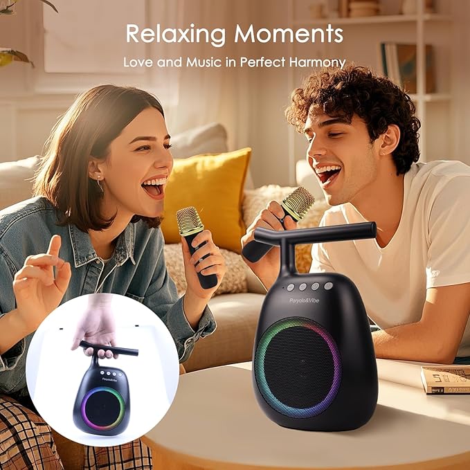 Karaoke Machine for Kids Adults Portable Bluetooth Speaker with 2 Wireless Microphones LED Lights Artistic Design 8-Hour Battery Support Family&Party Choice Fun for All Ages Gifts-CubbioJoy