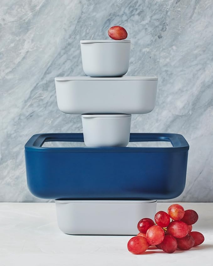 Caraway Glass Food Storage, 10 Cup Glass Container,Ceramic Coated Food Container,Easy to Store, Non Toxic, Non Stick Lunch Box Container with Glass Lids. Dishwasher, Oven,Square Shape,Mist-CubbioJoy