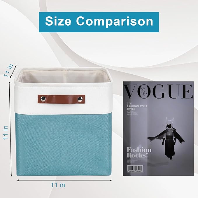 Collapsible Fabric Storage Cubes 11x11 Cube Storage Bins, 4 Pack Closet Baskets Box with Handles for Organizing, Shelf, Toys, Clothes, Home, Office, Nursery (Teal&White)-CubbioJoy