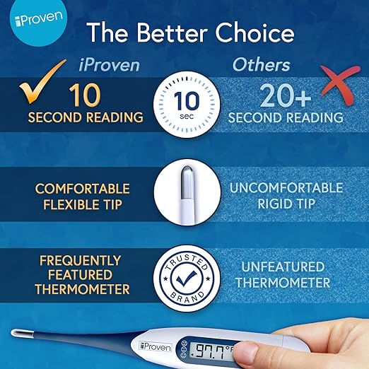 iProven Adult Digital Oral and Rectal Thermometer, Measures in 10 Seconds, with Flexible Tip, Fever Alarm, Thermometer for Kids and Babies (10 Packs)-CubbioJoy