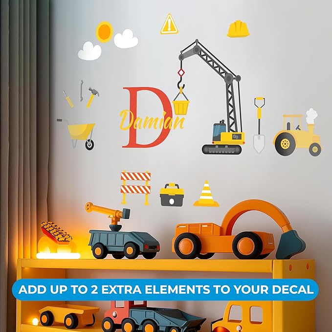 Custom Toddler Construction Crane Wall Decal I Personalized Name Decals for Walls I Nursery Wall Decal for Toddler Room Decorations I Crane Baby Sticker for Bedroom W22 x18 H (Small)-CubbioJoy