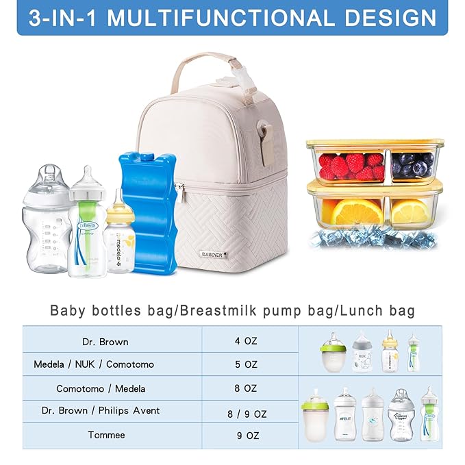 Breastmilk Cooler Bag with Ice Pack Fits 6 Baby Bottles up to 9 Ounce, Breast Milk Pump Cooler Bag with Shoulder Strap for Nursing Mom Daycare, Work, Travel- Cream-CubbioJoy