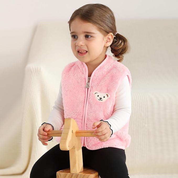 Baby Boys Girls Fleece Vest Zip Up Cute Bear Jackets Fuzzy Fall Winter Warm Clothes Newborn Outwear for Toddler Infant-CubbioJoy