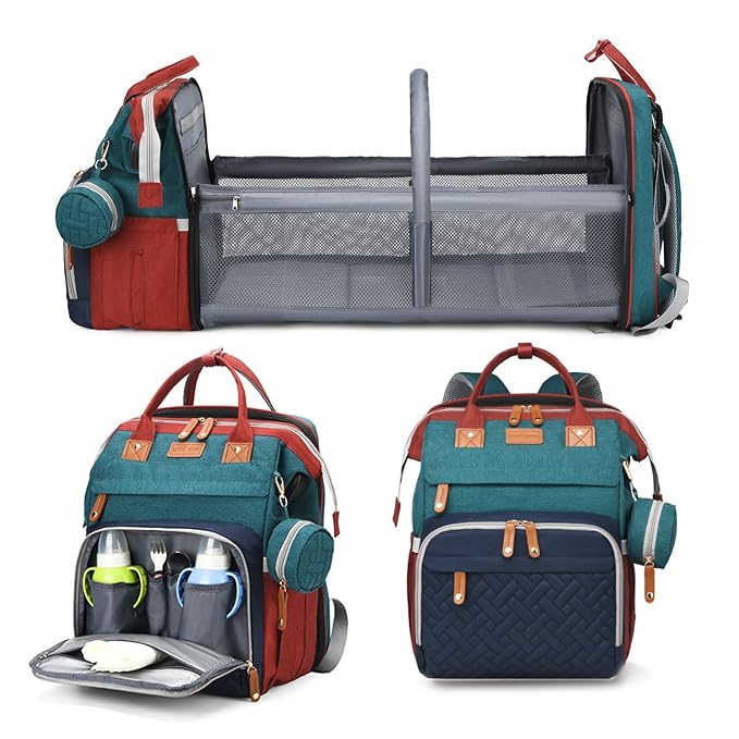 Jeryswet Baby Diaper Bags with Changing Station, Waterproof Large Capacity Diaper Bag Backpack for Moms Dads with USB Charging Port and Stroller Straps, Baby Shower Gifts, RGB-CubbioJoy