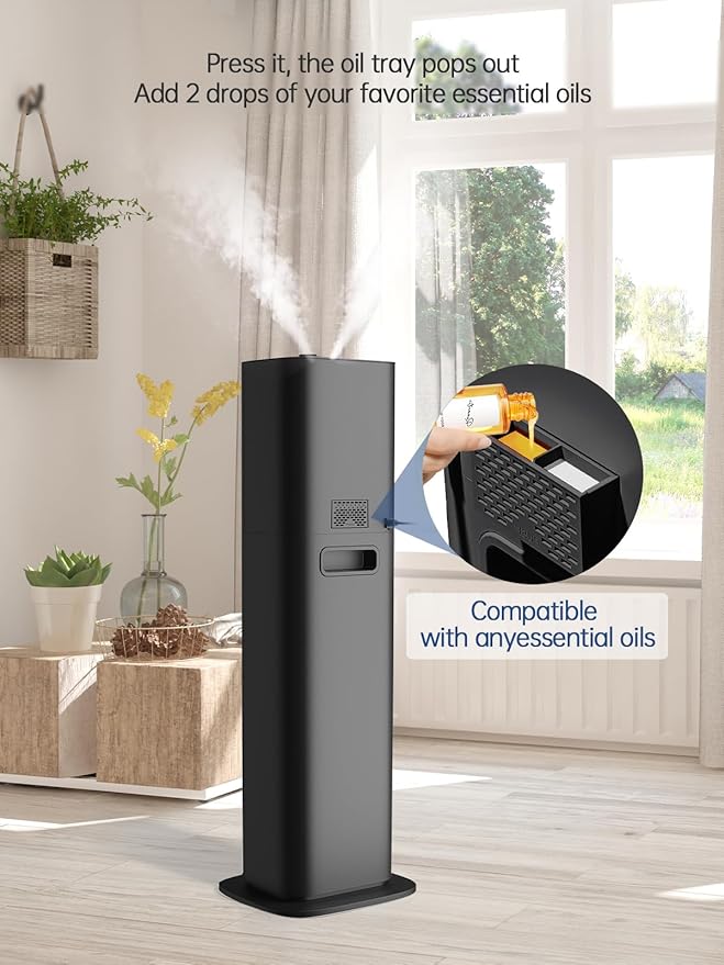 8L Smart Humidifiers for Bedroom Large Room, 2.1Gal Cool Mist Top Fill Diffuser Ambient Light, App & Remote Control, 3 Mist Modes, Quiet Humidifier for Home Office Plant (Black)-CubbioJoy