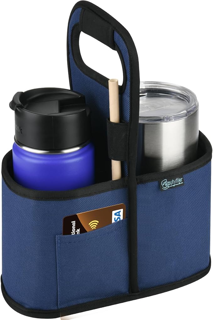 Beautyflier Drink Carrier with Handle for Delivery Reusable Insulated Coffee Cup Carrier Portable Cup Holder with Handle Organizer Tote Bag for Hot & Cold Drinks (2 Cup, Blue)-CubbioJoy