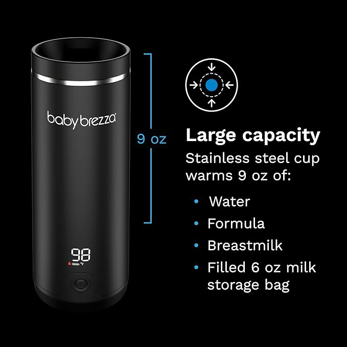 Baby Brezza SuperFast Portable Baby Bottle Warmer – 67% Faster - Travel Breastmilk Warmer and Formula Warmer - Safe, Even Heating - Up to 9oz - No Adapters, Black-CubbioJoy