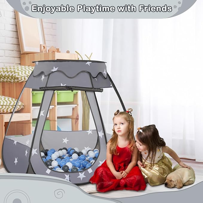 Baby Ball Pit for Toddler with 50 Balls, Kids Pop Up Play Tent for Girls, Princess Toys Gifts for Children Indoor & Outdoor Playhouse (Black: Gray/White/Babyblue, 109x90cm/50 Balls)-CubbioJoy