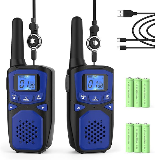 Adult Walkie Talkies 2 Pack, WokTok Rechargeable Long Range Walkie Talkies 2 Way Walkie Talkies, 22 Channels VOX Scanning LCD Display Ideal for Gift Giving, Family Camping and Hiking-CubbioJoy