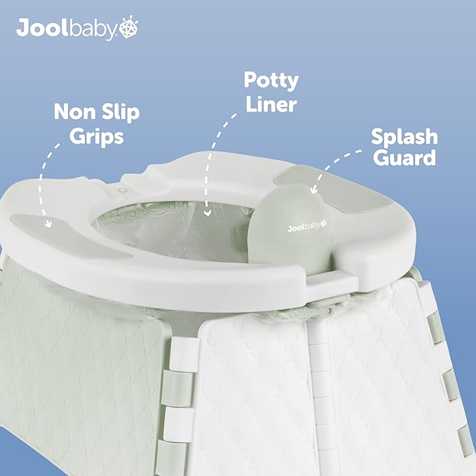 Jool Baby Portable Potty Training Chair with Travel Bag and 30 Liners, Foldable, Indoor/Outdoor Use, Camping (Sage)-CubbioJoy