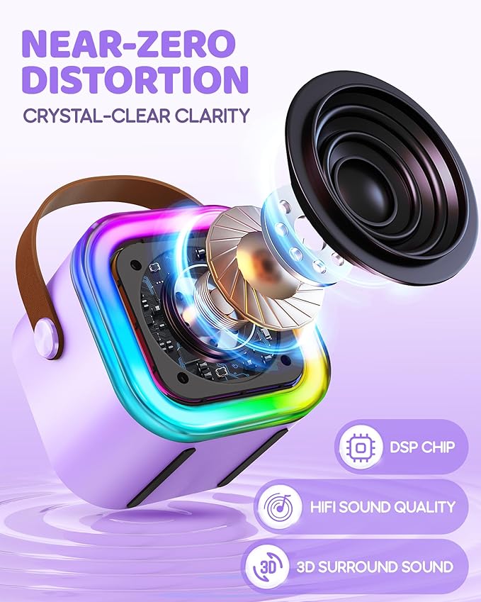 IROO Mini Karaoke Machine for Kids, 2025 TOP Toys Birthday Gifts Ideas for Girls Ages 4, 5, 6, 7, 8, 9, 10, 12+ Years Old, Portable MP3 Player with 3 Wireless Mics for Party-CubbioJoy