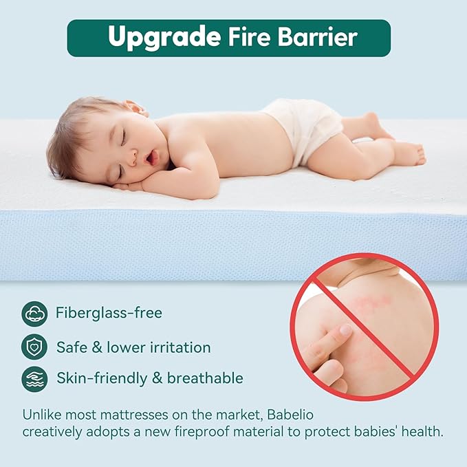 BABELIO Toddler Mattress for Crib Memory Foam 2 Stage Standard Size, with Removable Waterproof Cover Blue and White-CubbioJoy