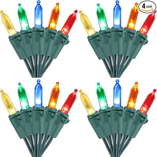 Brizled 4 Pack Color Christmas Lights, 33ft 100 LED Christmas String Lights, 120V UL Certified Multicolor Xmas Tree Light Plugin Mini Xmas Light for Indoor Outdoor Tree Party Home Wedding Decorations-CubbioJoy