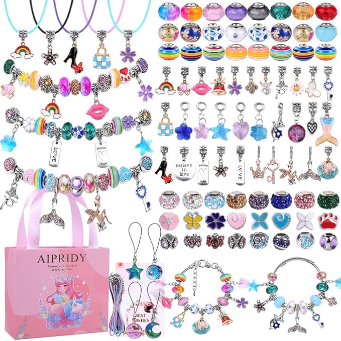 AIPRIDY Charm Bracelet Making Kit,Unicorn Mermaid Crafts Gifts Set Can Inspires Imagination and Creativity,Jewelry Making Kit Perfect Gifts for Girls 5-12 Years Old (104 Pieces)-CubbioJoy