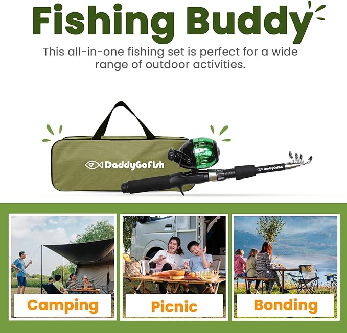 DaddyGoFish Kids Fishing Pole - Rod Reel Combo Tackle Box Starter Set - First Year Small Dock Gear Kit for Boys Girls Toddler Youth Age Beginner Little Children Junior Anglers Older Kids-CubbioJoy