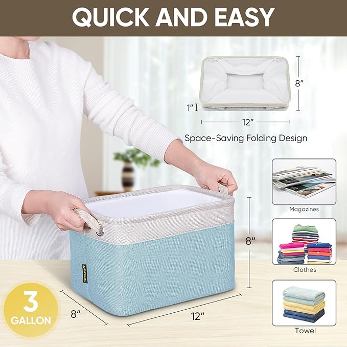 BALEINE 2 Pack Fabric Storage Bins for Shelves, Linen Storage Baskets for Organizing, Decorative Closet Bins for Clothes, Home (Skyblue, 12"x8"x8")-CubbioJoy