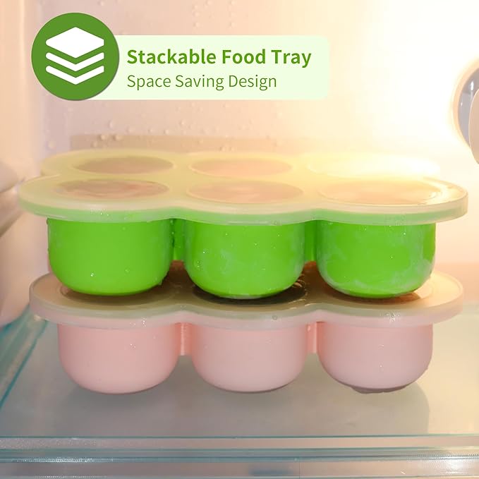 6x3oz Baby Food Freezer Tray with Clip on Lid Bright Green | Leakproof Freezer Molds Silicone Storage Container for Purees Fruits Vegetables-CubbioJoy