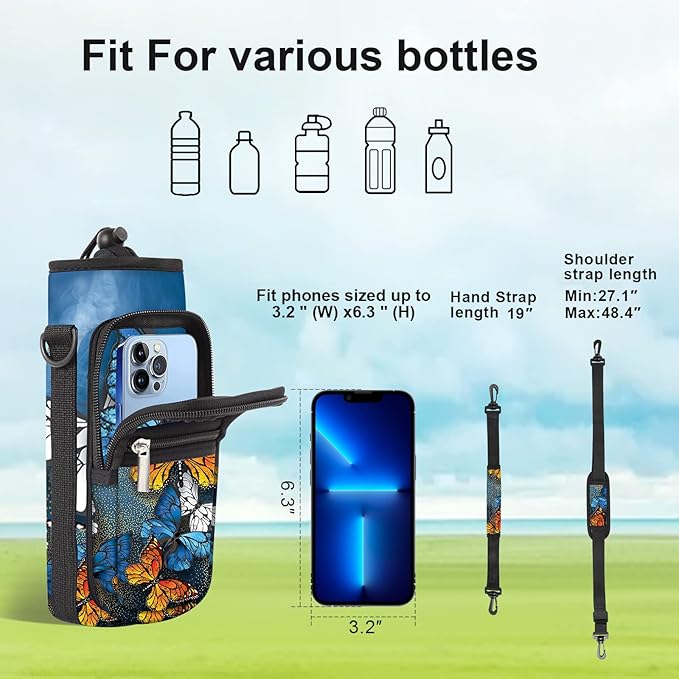 25/32/40/64oz Water Bottle Bag Holder Carrier-Insulated Crossbody Sling Case Sleeve with Strap & Pockets for Men Women Gym Cycling Travel Walking Hiking Camping-CubbioJoy