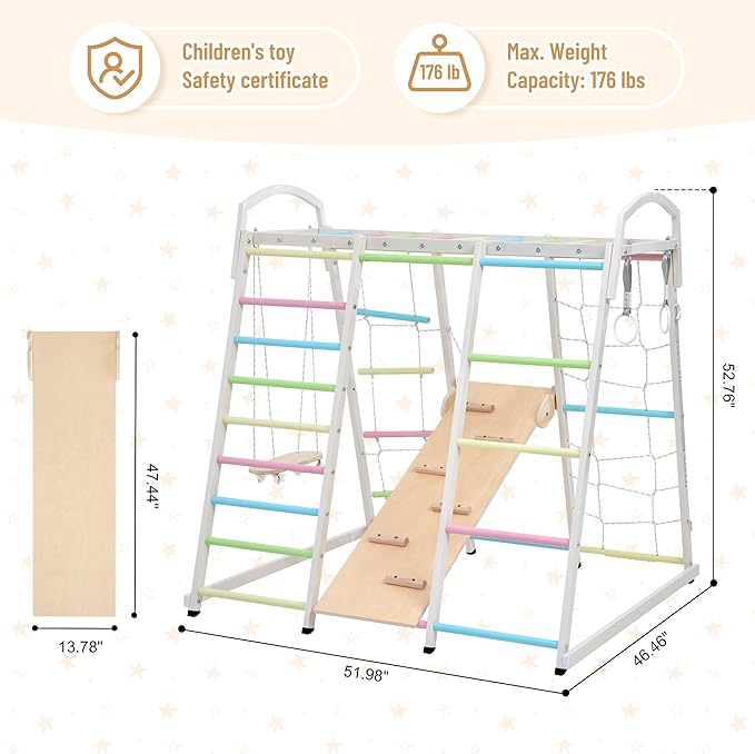 JAXPETY 9-in-1 Indoor Playground, Indoor Jungle Gym for Kids, Toddler Montessori Climbing Gym, Inside Play Gym with Slide, Swing, Monkey Bar, Ladder, Rings-CubbioJoy