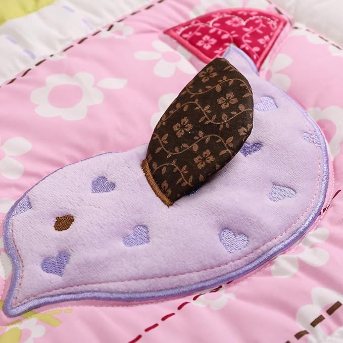 Brandream Crib Bedding Set 3 Pieces Purple Baby Girls Cotton Patchwork Flowers Elephant Owl Nursery with Ruffle Design, Princess Lovely Cute Breathable Healthy-CubbioJoy