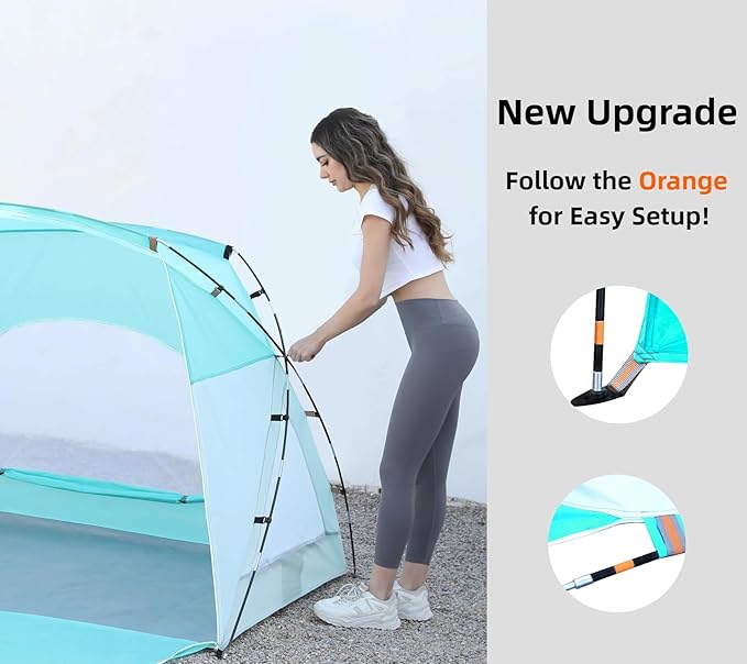 Beach Tent, Portable Sun Shelter for 2/3/4/6-8 Person with UPF 50+ UV Protection, Easy Setup Waterproof Beach Shade Canopy Cabana for Family Outdoor and Picnics, Fishing with Carrying Bag-CubbioJoy