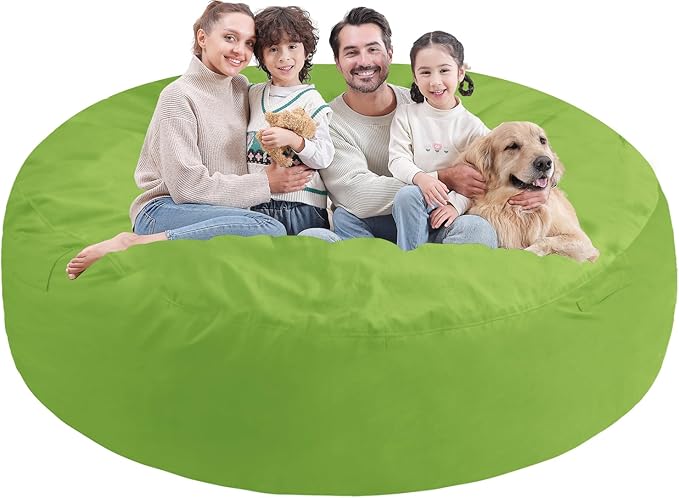 7FT Bean Bag Chair, Large Bean Bag Chairs with Memory Foam Filled, Fluffy Beanbag Sofa with Dutch Velvet Cover, Round BeanBag Chairs for Living Room, Playroom - Lime-CubbioJoy