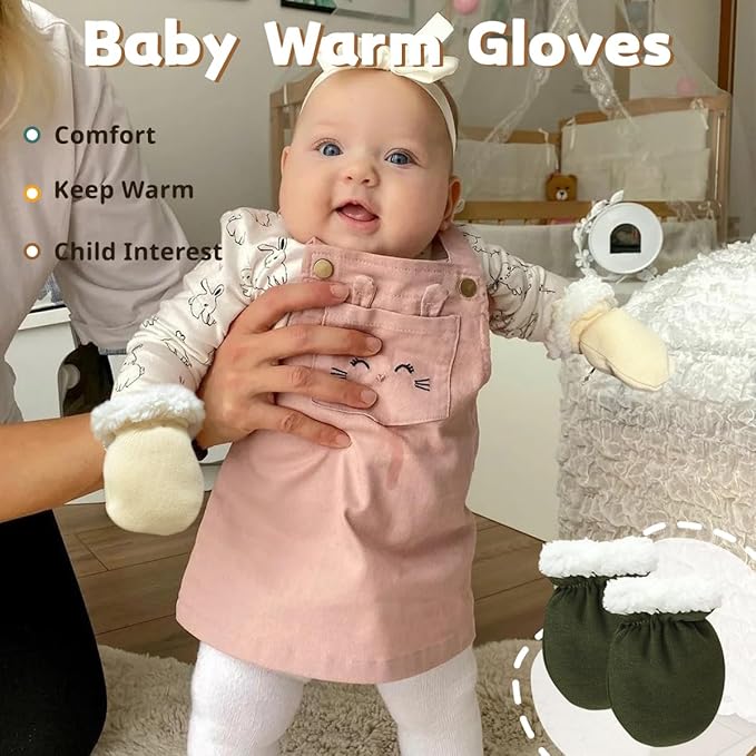 Cute Baby Mittens Newborn, No Scratch Baby Boy Mittens, Baby Girl Hat Gloves for Toddlers, Infant, Newborn-CubbioJoy
