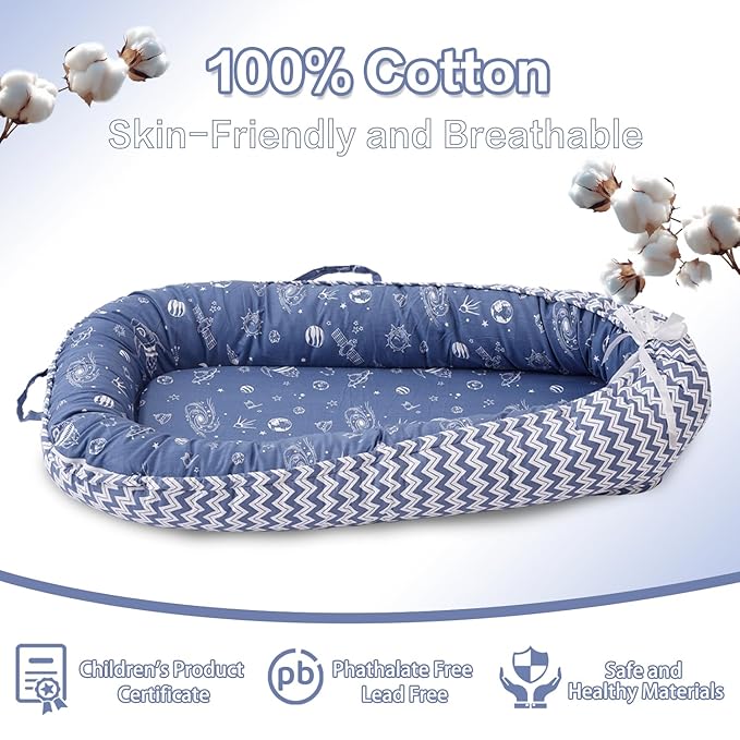 Baby Lounger - Infant Lounger for Newborn 0-24 Months, Breathable & Soft Baby Lounger Cover, Portable Infant Lounger for Home and Travel, Babies Essentials Gifts - Blue-CubbioJoy